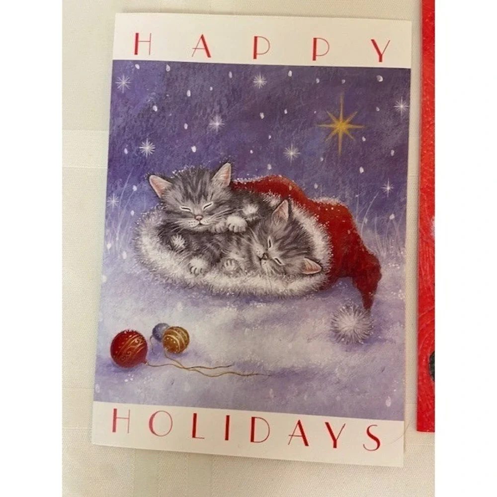 Assorted Vintage Christmas Greeting Cards Lot of 26 Kittens Dogs w/Envelopes NEW
